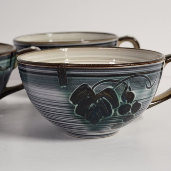 Vintage Hand Crafted Tea Cup Latte Coffee Stoneware Set of 3 Made in Japan - Picture 5 of 5